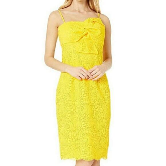 Trina Turk Bright Lace Twist Bust Dress in Yellow Size 4 - Picture 2 of 8